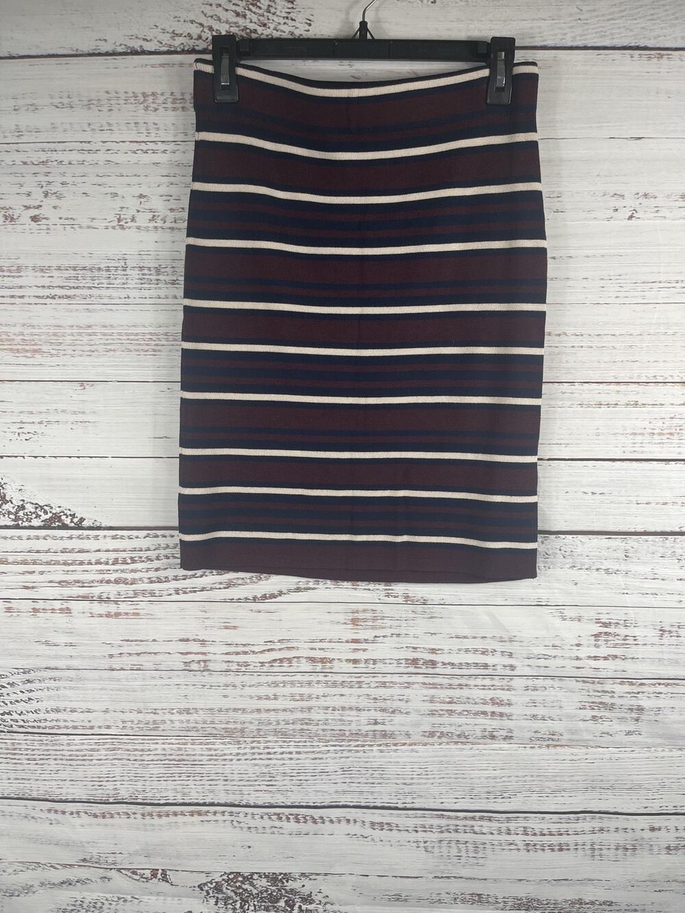 Loft Outlet Skirt Women's SZ S Petite Navy Maroon Striped Knit Pencil Stretchy